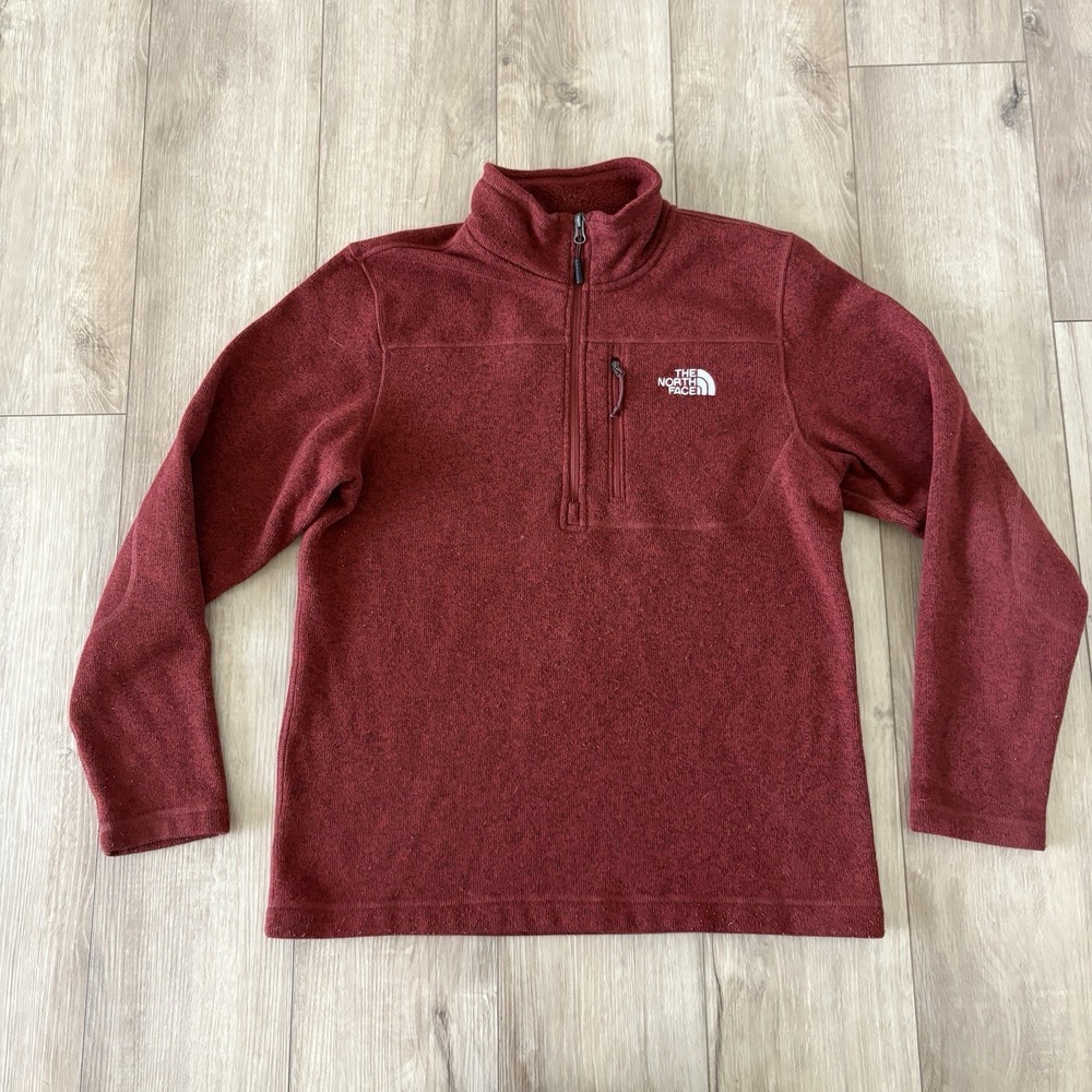 The North Face Mens 1/4 Quarter Zip Textured Long Sleeve Fleece Red Size Medium